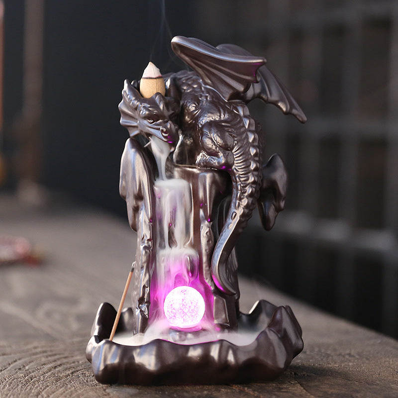 Ceramic Backflow Incense Burner with Nordic Pterosaur LED Light Decorative Craft.