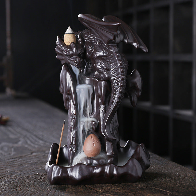 Ceramic Backflow Incense Burner with Nordic Pterosaur LED Light Decorative Craft.