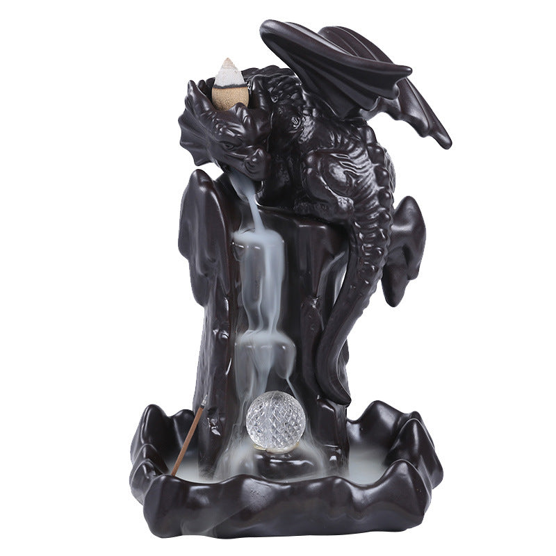 Ceramic Backflow Incense Burner with Nordic Pterosaur LED Light Decorative Craft.