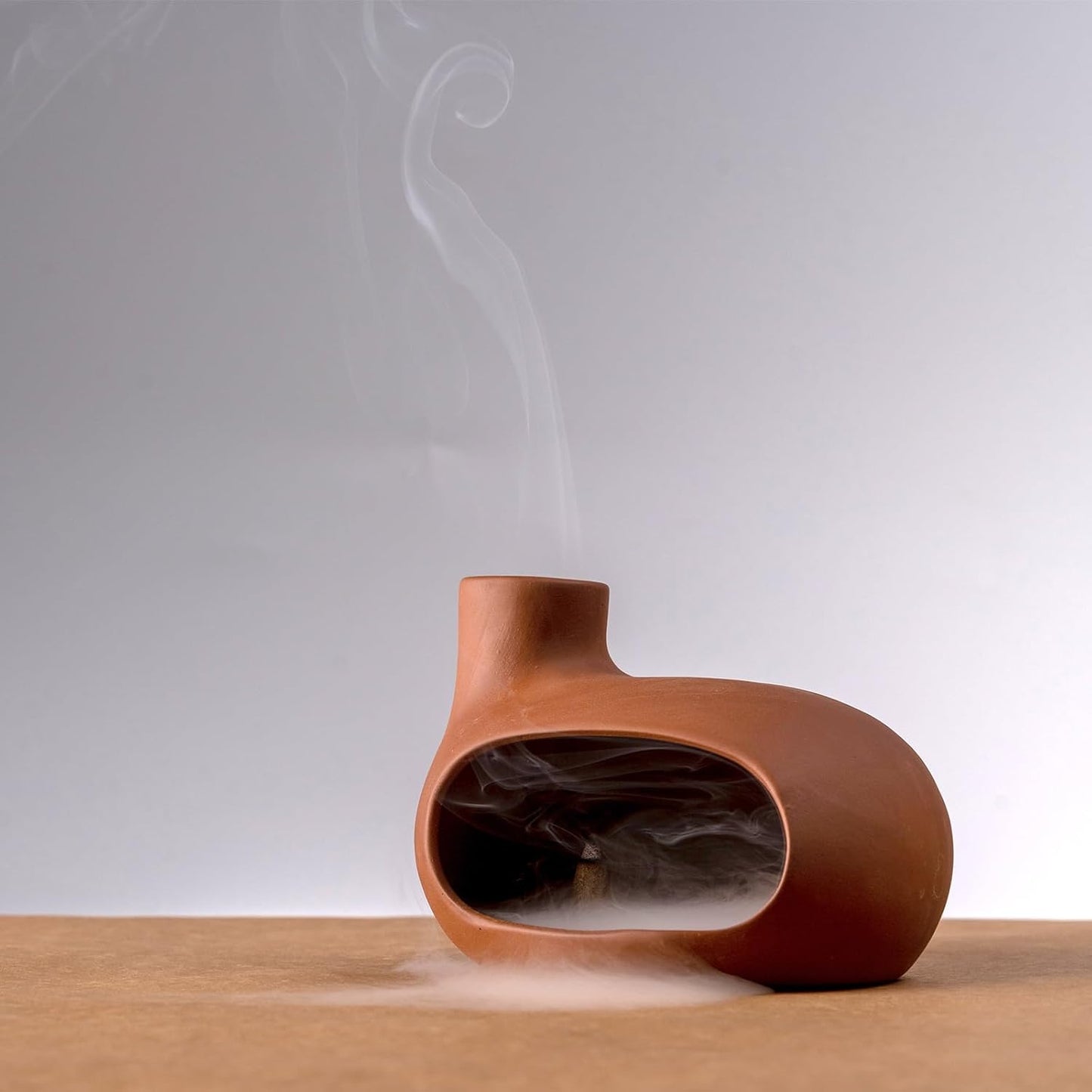 Terracotta Palo Santo Holder - Modern Chiminea Incense Burner for Yoga, Meditation, and Energy Cleansing - Wood Sticks Dish, Sage Ash Catcher, Smudge Bowl, Cone Burner - Unique Meditation Gift