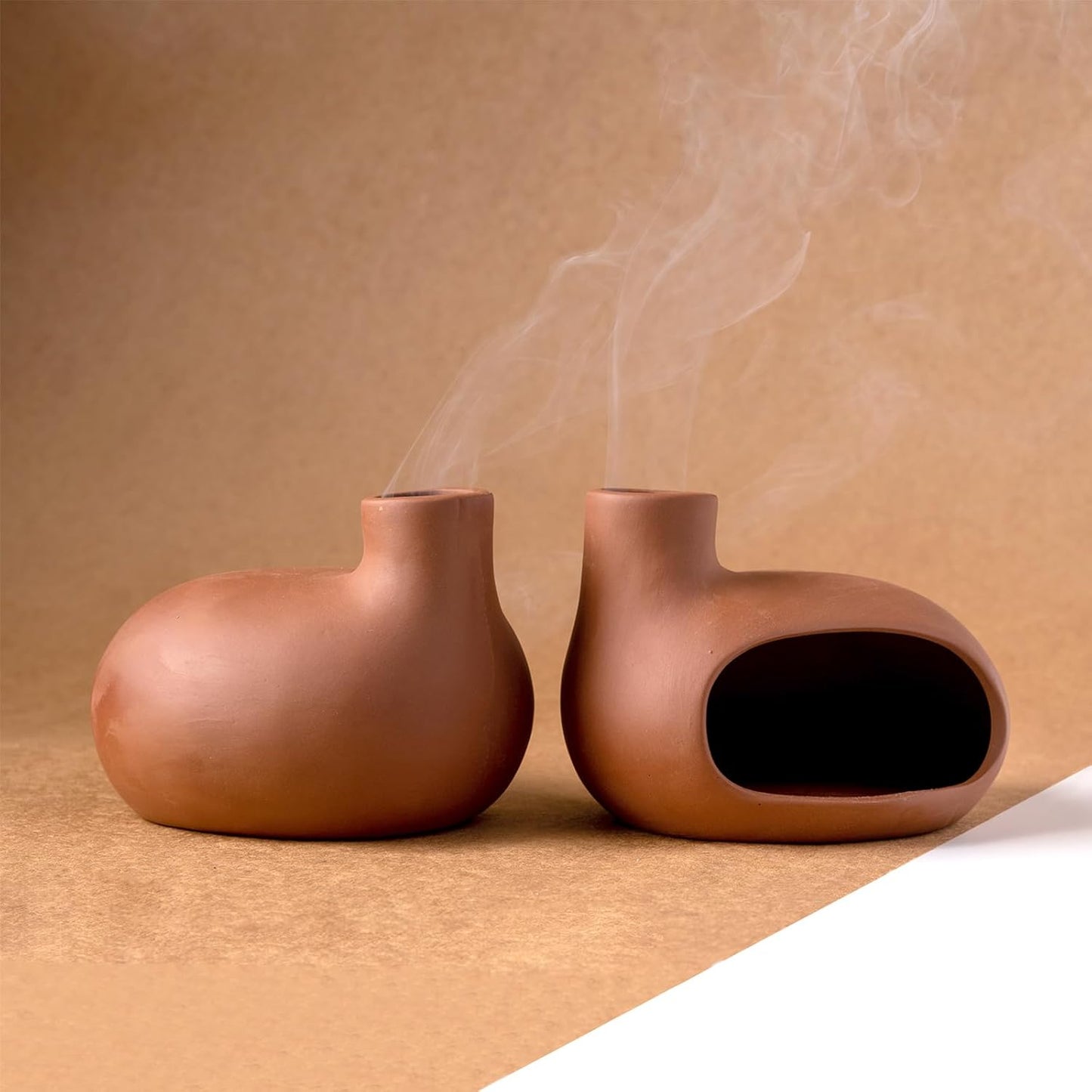 Terracotta Palo Santo Holder - Modern Chiminea Incense Burner for Yoga, Meditation, and Energy Cleansing - Wood Sticks Dish, Sage Ash Catcher, Smudge Bowl, Cone Burner - Unique Meditation Gift