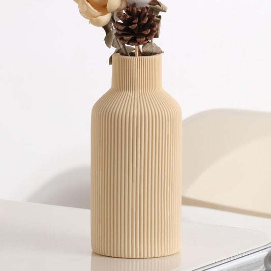 Light Yellow Ceramic Flower Vase – Minimalist Pampas Grass Vase for Table & Shelf Decor (8 in)