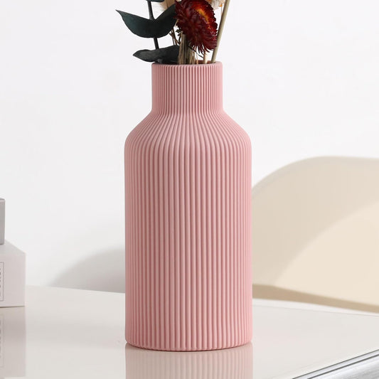 Pink Ceramic Flower Vase – Minimalist Pampas Grass Vase for Table & Shelf Decor (8 in)