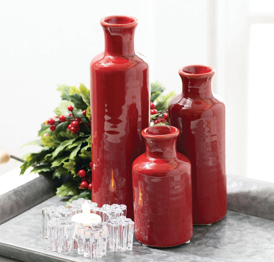 Red Sullivans Bud Vases – Petite Farmhouse Boho Decor for Living Room, Bathroom & Office