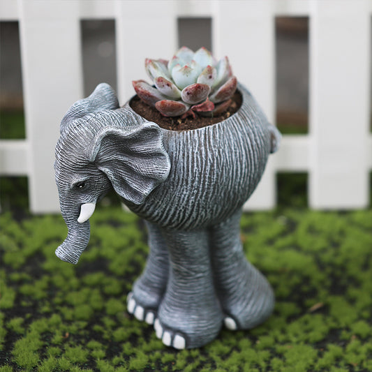 Creative Elephant Planter with Elevated Base – Unique Resin Decor for Garden and Home, Elephant-Shaped Flower Pot Ornament.