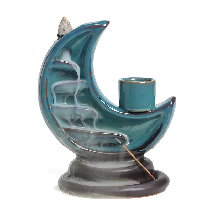 Ceramic Backflow Incense Burner – Creative Moon Candle Holder & Sandalwood Incense Holder Décor