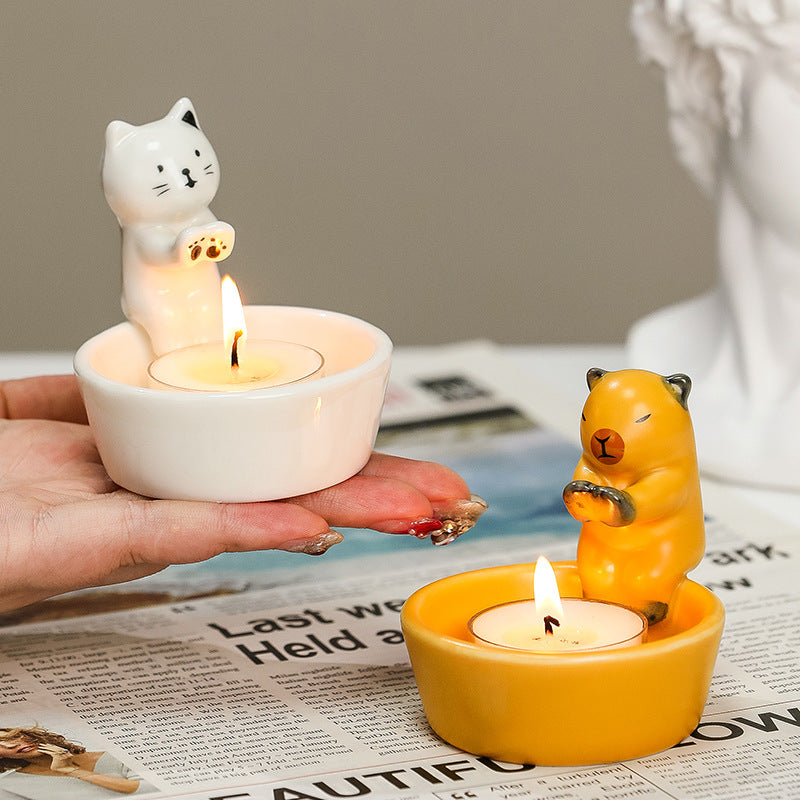 2Pcs Cute Cat Candle Cup, Aromatherapy Candle Holder, Festive Couple Atmosphere Light Decor.