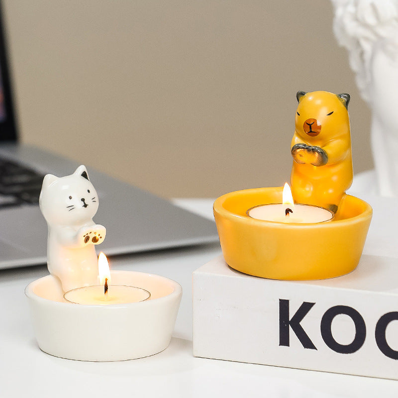 2Pcs Cute Cat Candle Cup, Aromatherapy Candle Holder, Festive Couple Atmosphere Light Decor.