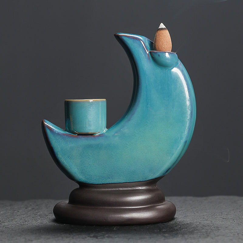 Ceramic Backflow Incense Burner – Creative Moon Candle Holder & Sandalwood Incense Holder Décor