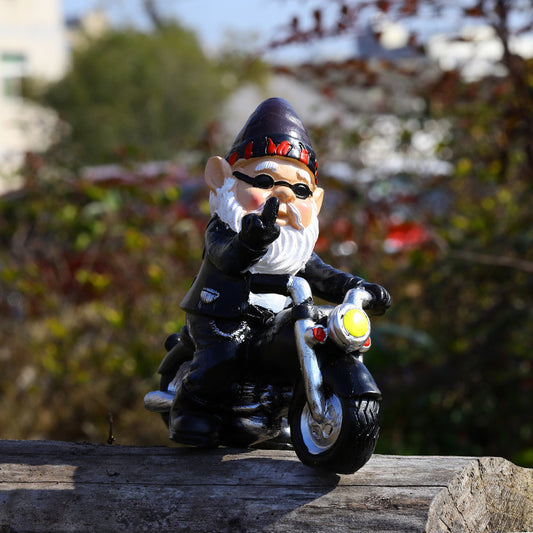 Cartoon Gnome Resin Figurine – Riding a Motorcycle Decor