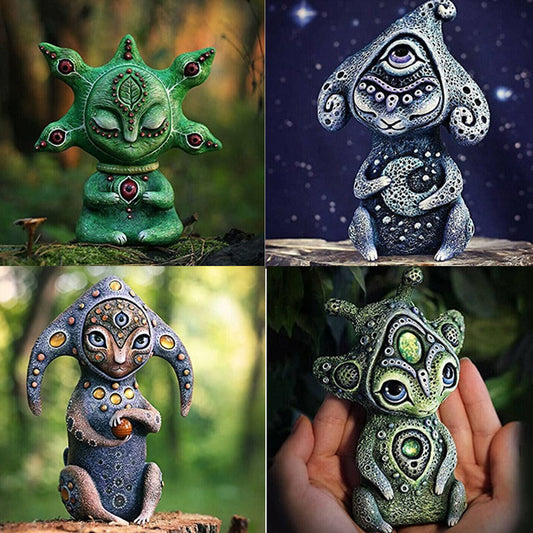 4pcs Biological Fantasy Resin Sculpture – Three-Eyed Alien Garden Figurine Set for Home Decor