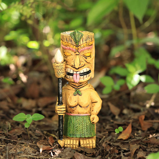 Maya Totem Torch Resin Figurine – Tribal Micro Landscape Décor for Rustic Home